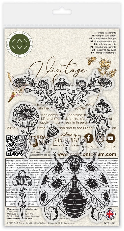 Craft Consortium - Vintage Summer A6 Clear Photopolymer Stamps Ladybug & Daisy by Olena Kovalova