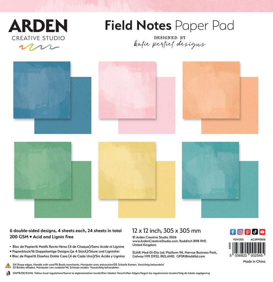 Arden Creative Studio - Field Notes Solids 12x12 Inch Paper Pad