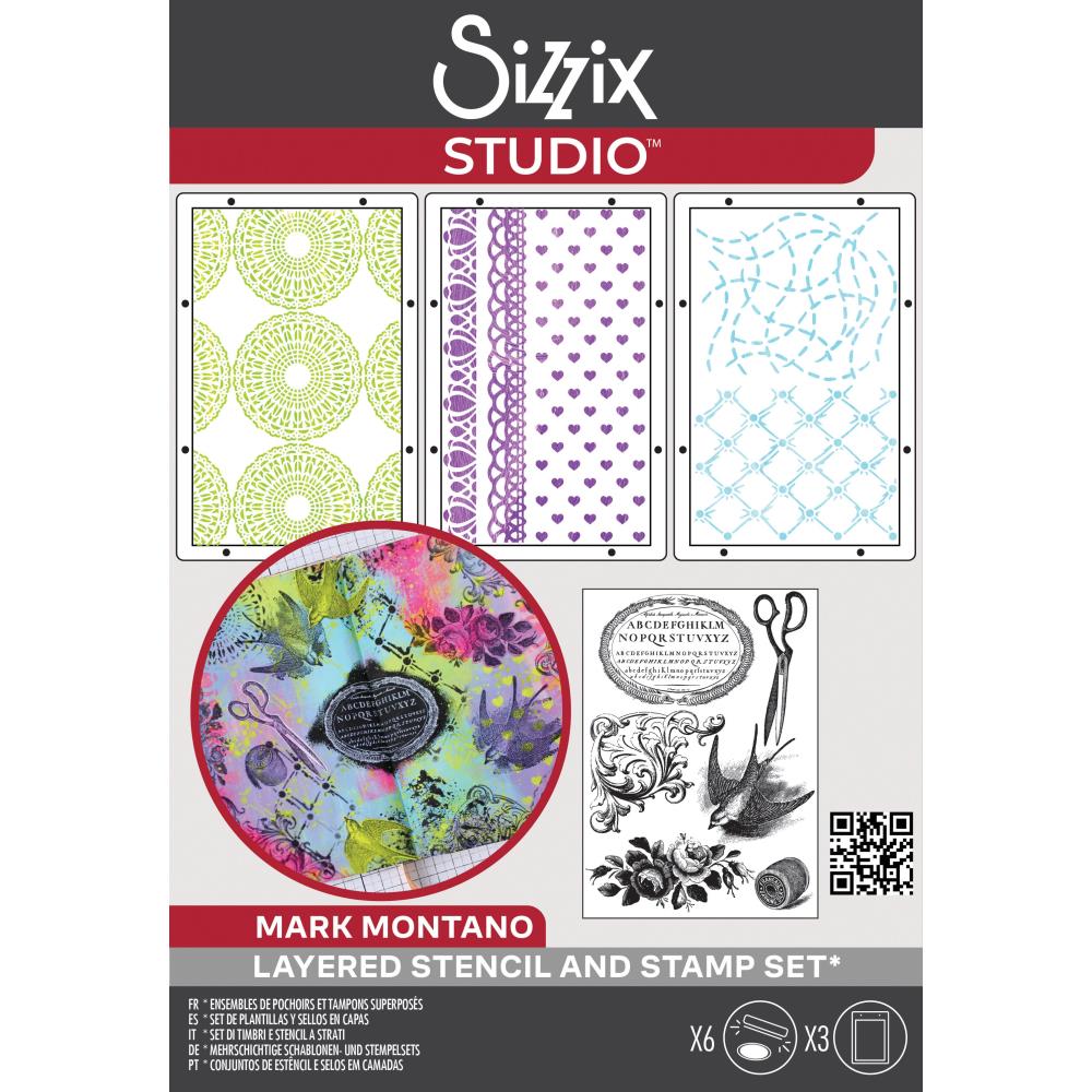 Sizzix Studio - Stitches - A5 Clear Stamp and Stencil Set By Mark Montano
