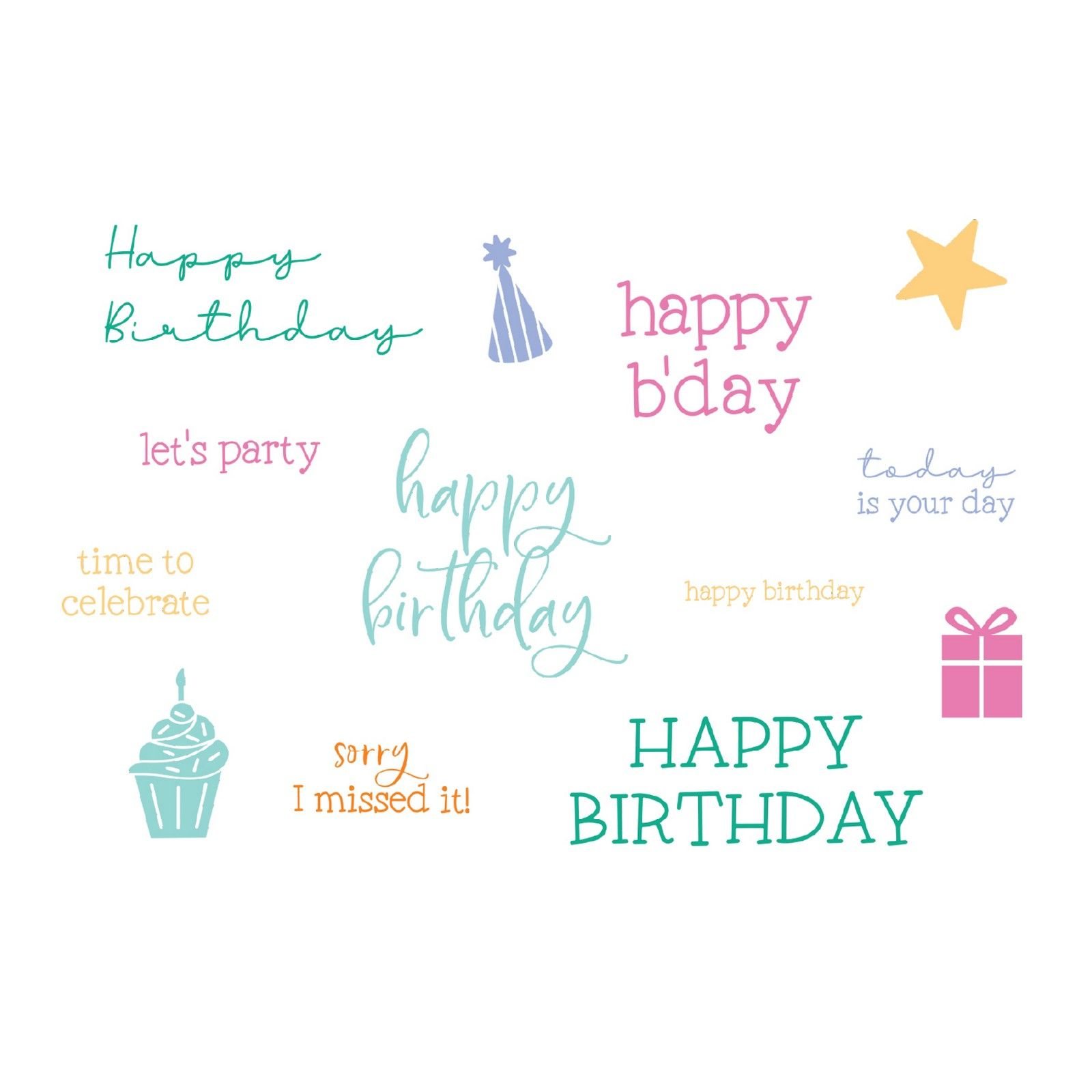 Sizzix • Clear Stamps Set 13pcs Print & Pattern Birthday Sentiments by Catherine Pooler