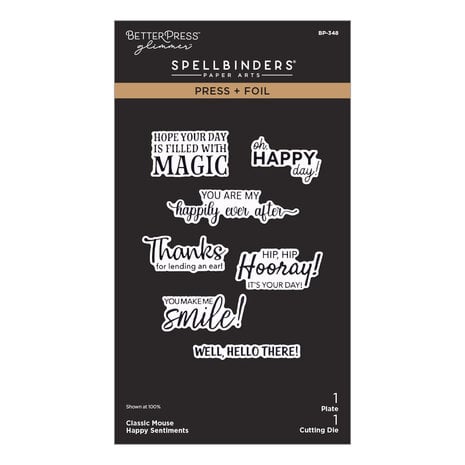 Spellbinders - Classic Mouse Love Press + Foil Plate & Die Set Happy Sentiments 