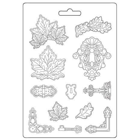 stamperia-magic-forest-soft-mould-a4-leaves-locks