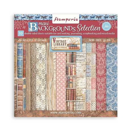 Stamperia - Vintage Library Maxi Background Selection 12x12 Inch Paper Pack