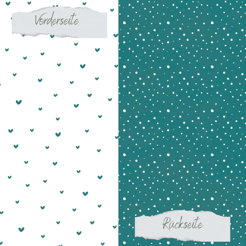 Creative Depot - Designpapier - Basic - Smaragd - Doodle Herzen + Sprenkel - Doppelseitig bedruckt