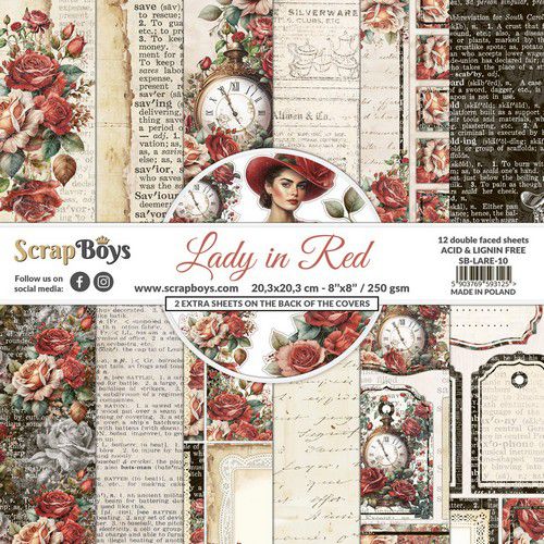 ScrapBoys Lady in Red paperpad 12 vl+cut out elements 8x8" 