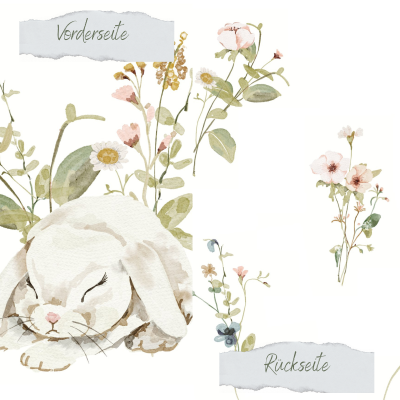 Creative Depot -  Designpapier - Frühlingsblumen mit Häschen - Doppelseitig bedruckt 
