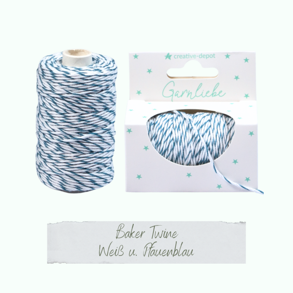 Creative Depot -  Baker Twine - Weiß & Pfauenblau - Garnliebe 