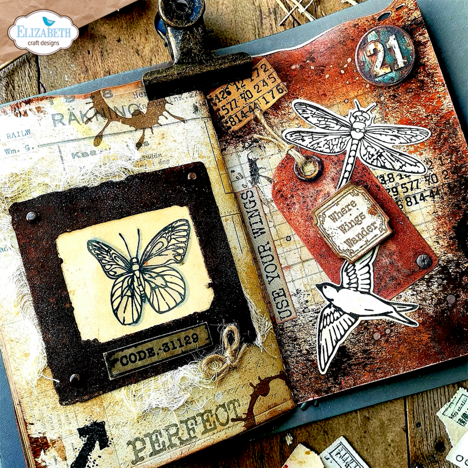 Elizabeth Craft - Beautifully Worn Stamp and Die Set Set Where Wings Wander by Devid Roodenburg