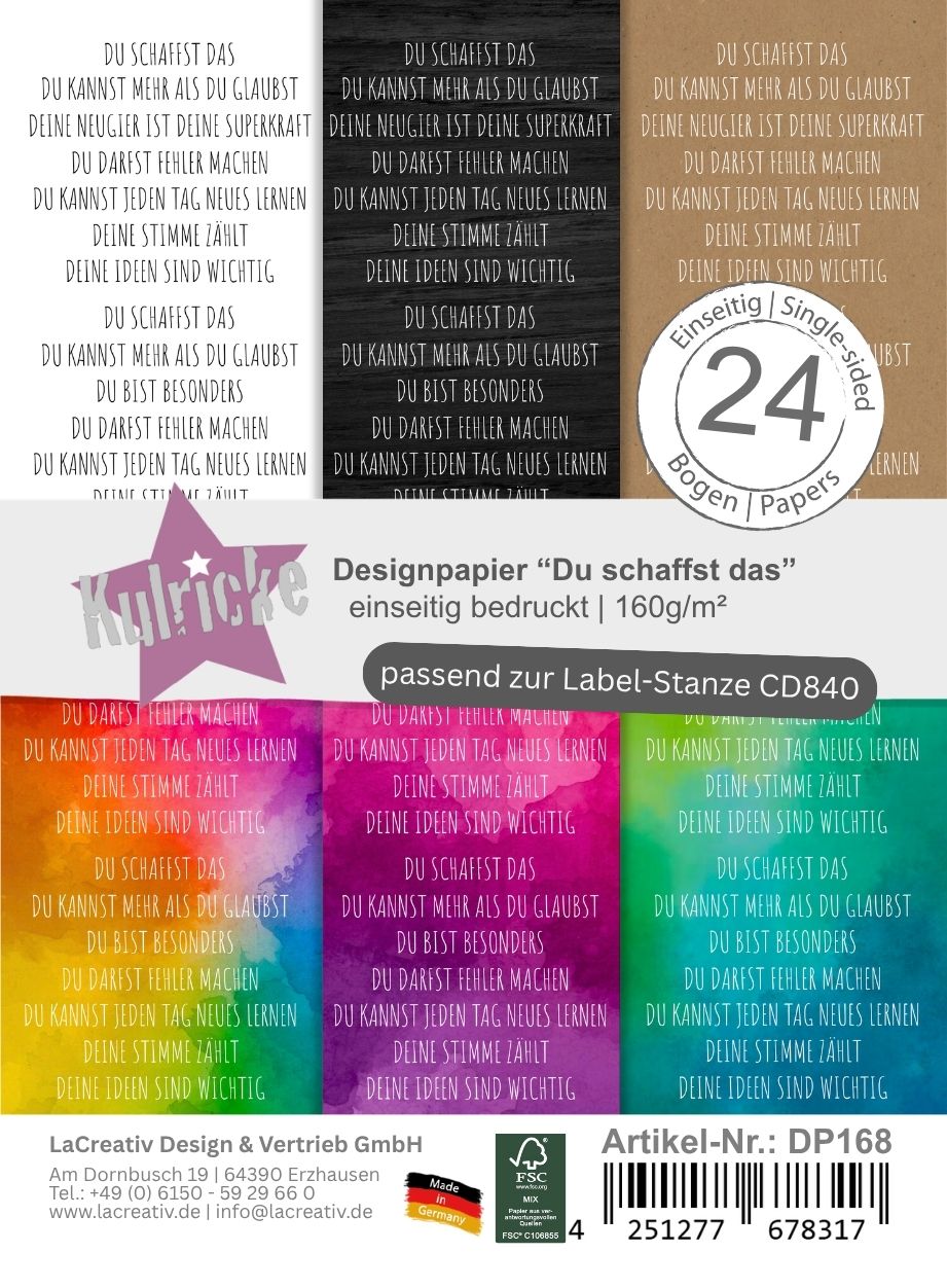Kulricke Designpapier - "Du schaffst das" Label Papier A7