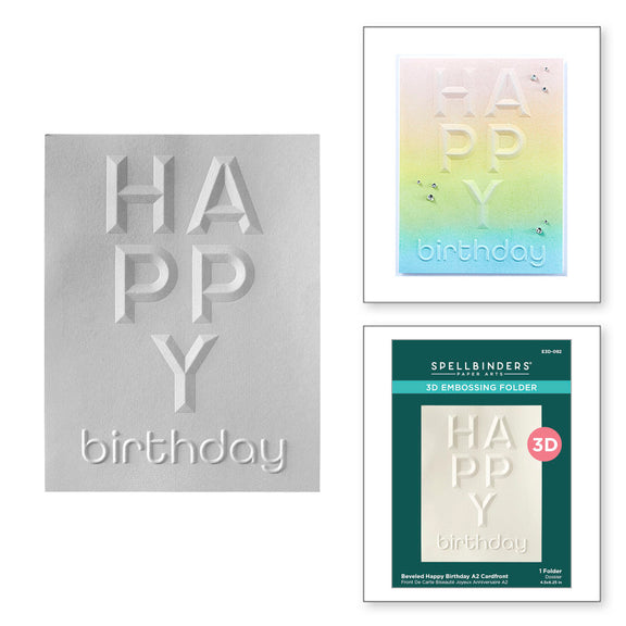 Spellbinders - Beveled Happy Birthday A2 Cardfront 3D Embossing Folder from the Beveled Sentiment A2 Cardfront Collection Spellbinders - Beveled Happy Birthday A2 Cardfront 3D Embossing Folder from the Beveled Sentiment A2 Cardfront Collection