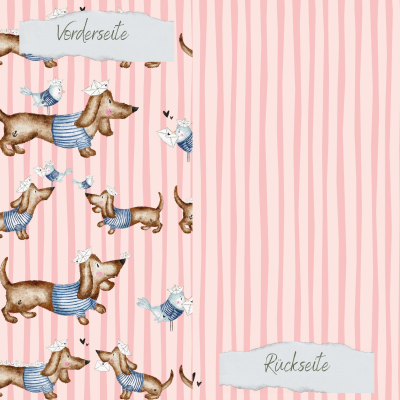 Creative Depot -  Designpapier - Designline - Maritimer Dackel - gestreift - Doppelseitig bedruckt