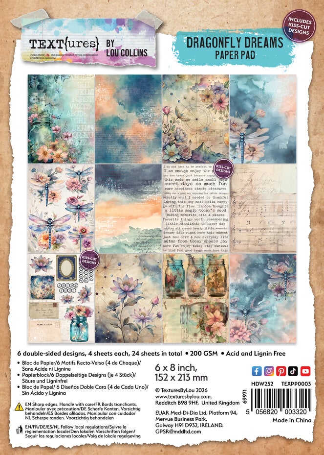 TEXT(ures) - Dragonfly Dreams 6x8 Inch Paper Pad by Lou Collins