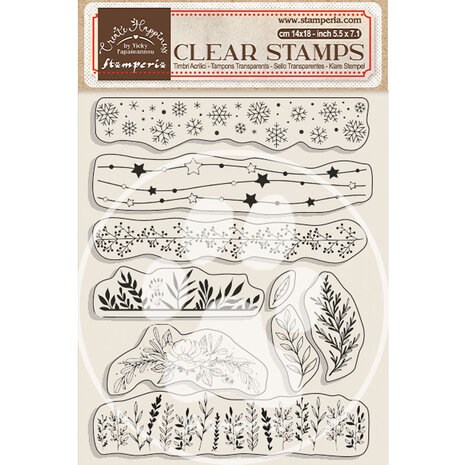 Stamperia- Create Happiness Christmas Clear Stamps Borders With Leaves