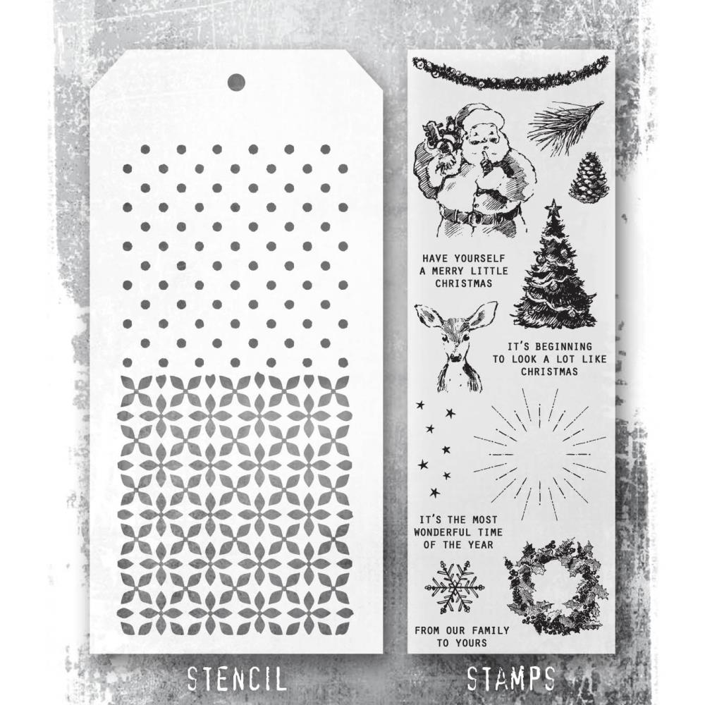 Tim Holtz Mixed-Media Clear Stamp and Stencil -   Darling Christmas 