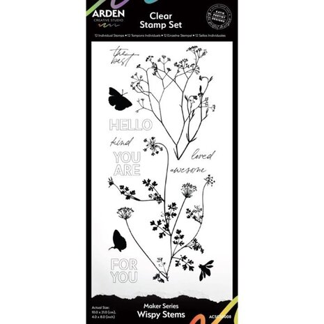 Arden Creative Studio - Maker Series Transparentes Stempelset, 10 x 20 cm, „Wispy Stems“