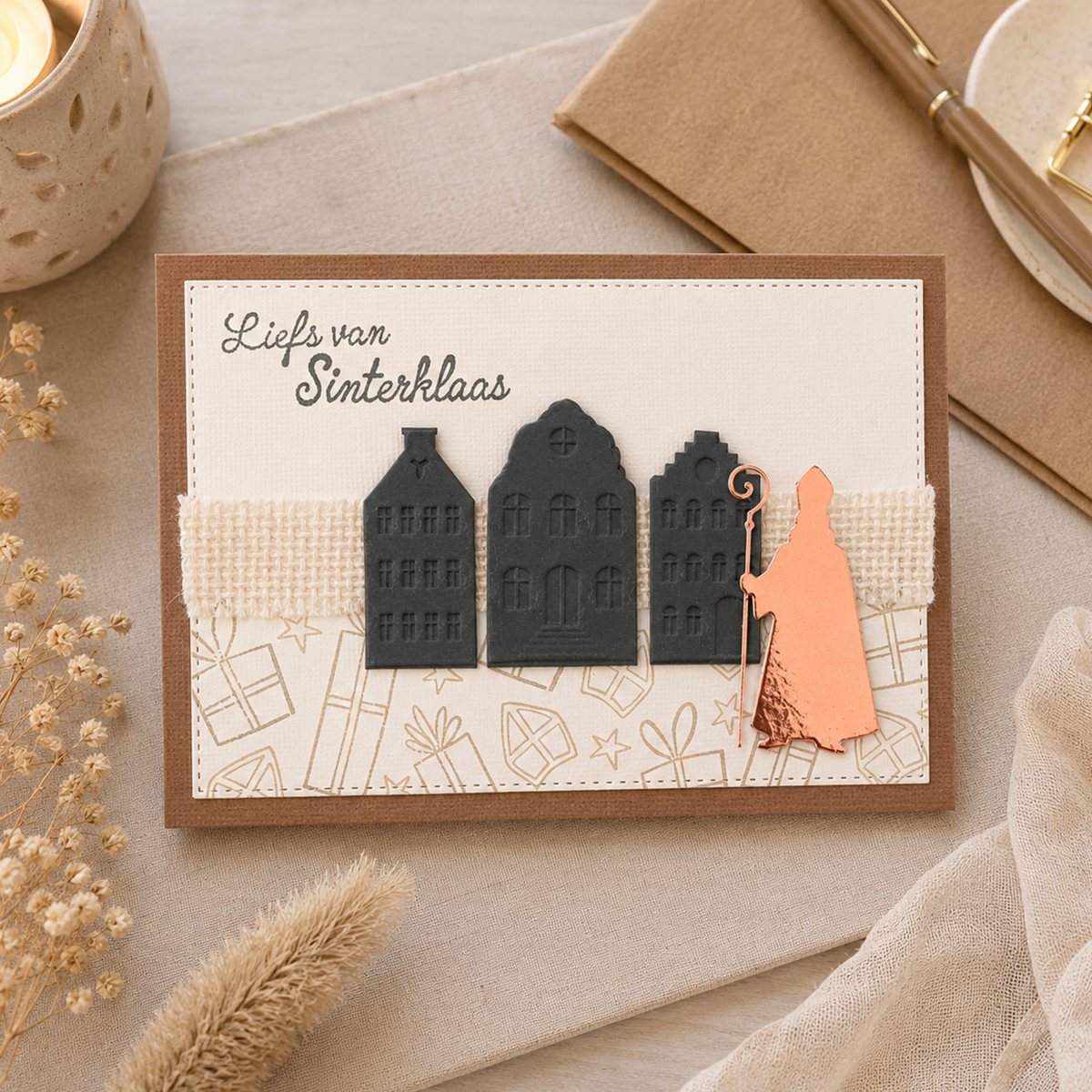 Vaessen Creative • 3D Prägefolder & Schablone Nikolaus Über die Dächer 15x15cm