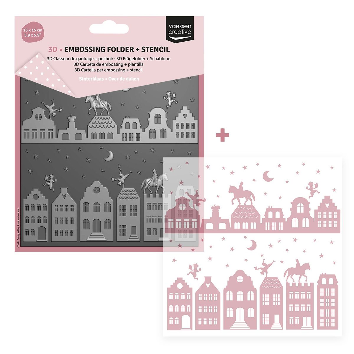 Vaessen Creative • 3D Prägefolder & Schablone Nikolaus Über die Dächer 15x15cm