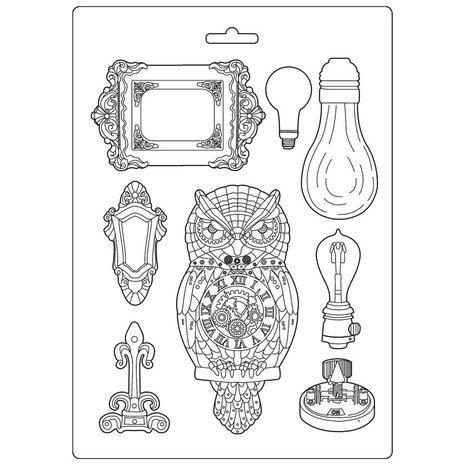 Stamperia   Soft Mould A4 Sir Vagabond owl and memories