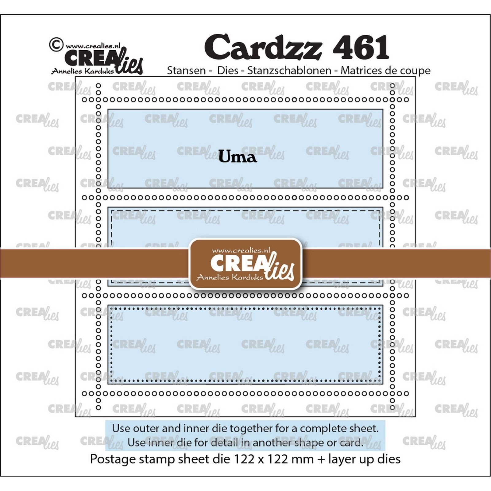 Crealies • Cardzz Cutting Die Square Postage Stamp Sheet Uma With 3 Rectangles
