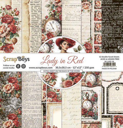 ScrapBoys Lady in Red paperset 12 vl+cut out elements 12x12"  