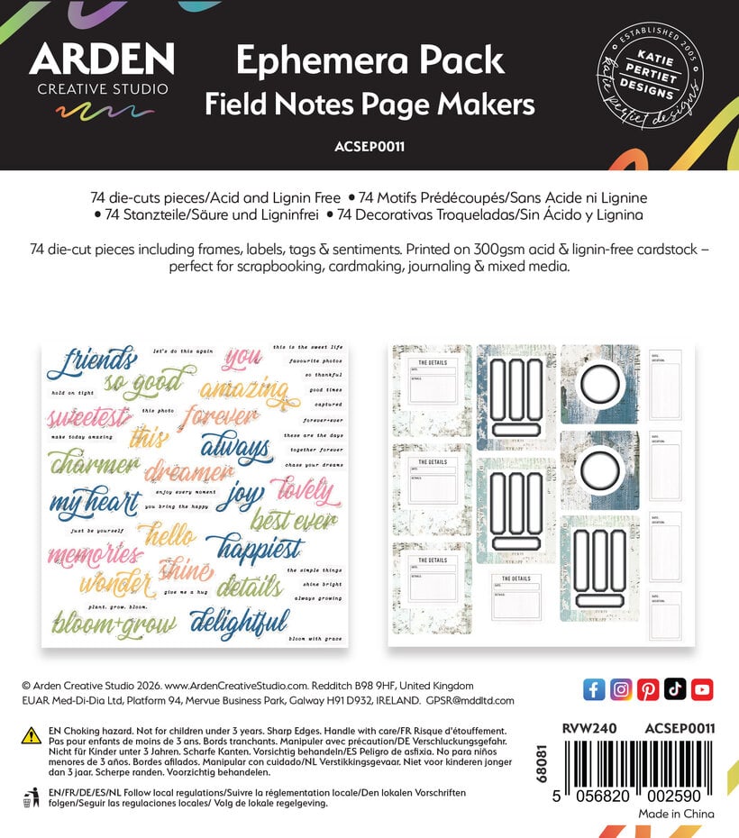 Arden Creative Studio - Field Notes Page Makers Ephemera Pack (74pcs)