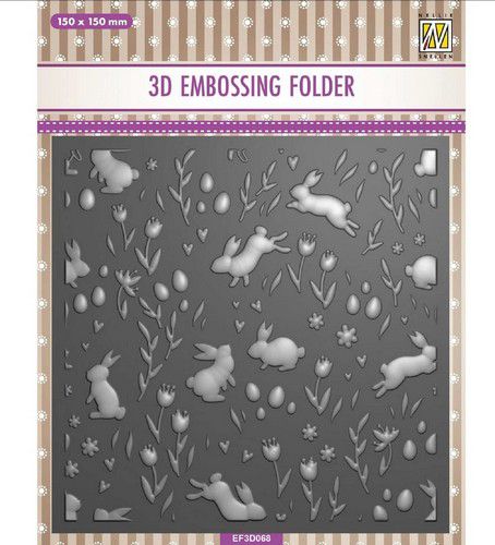 Nellie Choice 3D Embossing Folder Background Rabbits & Tulips