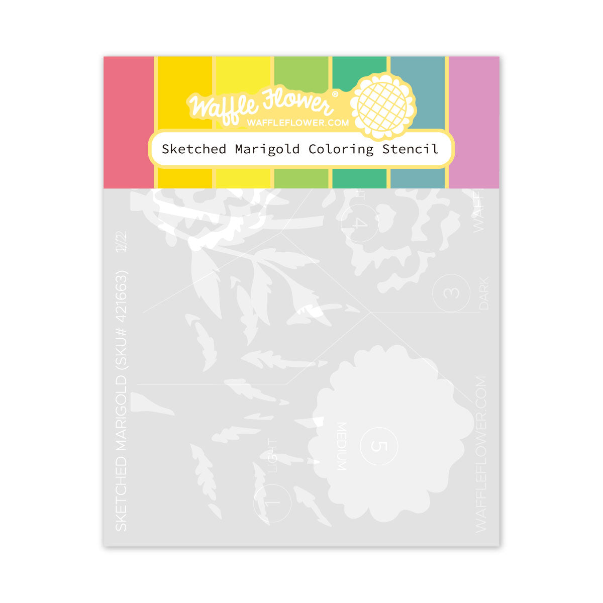 Waffle Flower - Sketched Marigold Coloring Stencil