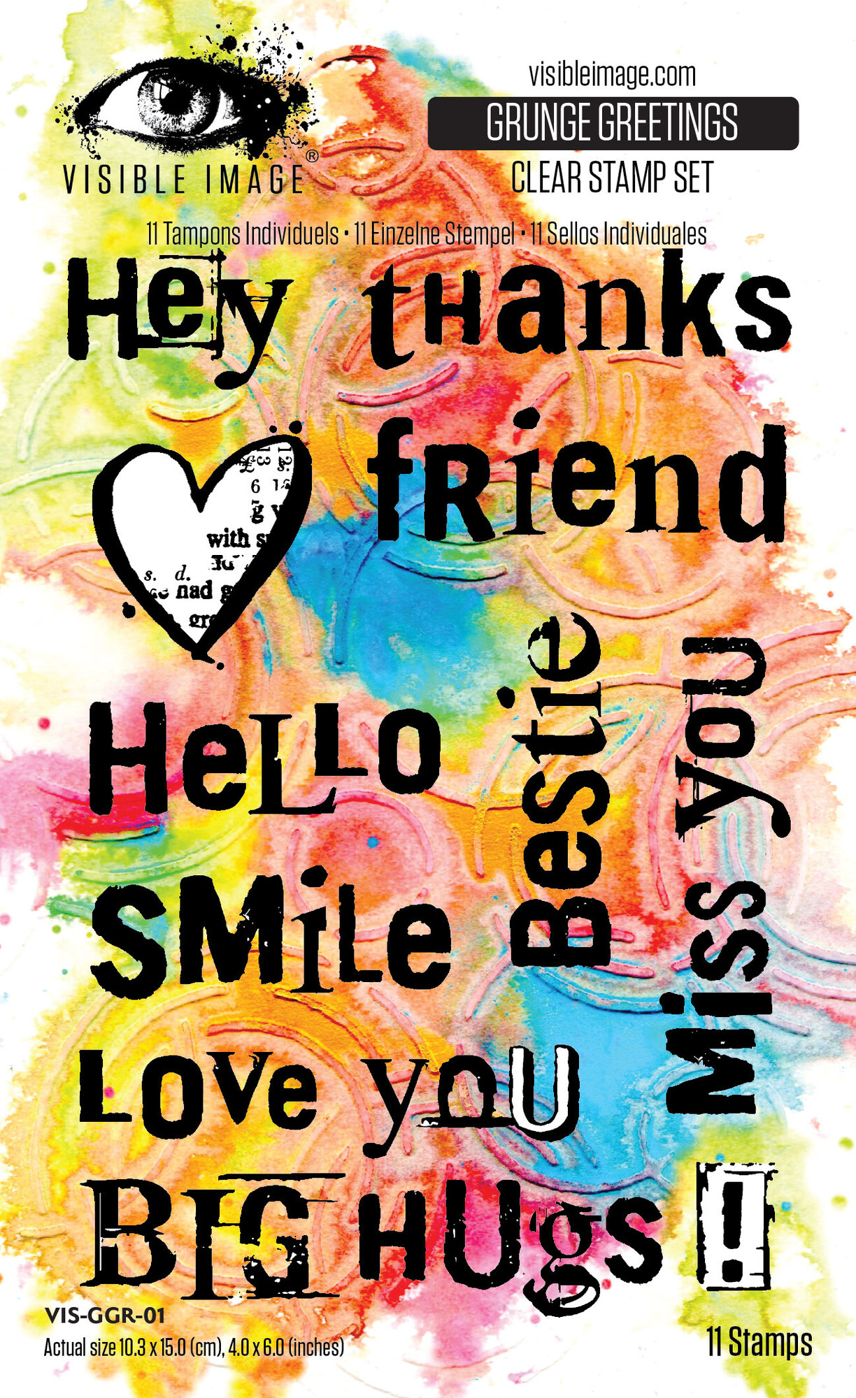 Visible Image - Grunge Florals 4x6 Inch Stamp Set Grunge Greetings