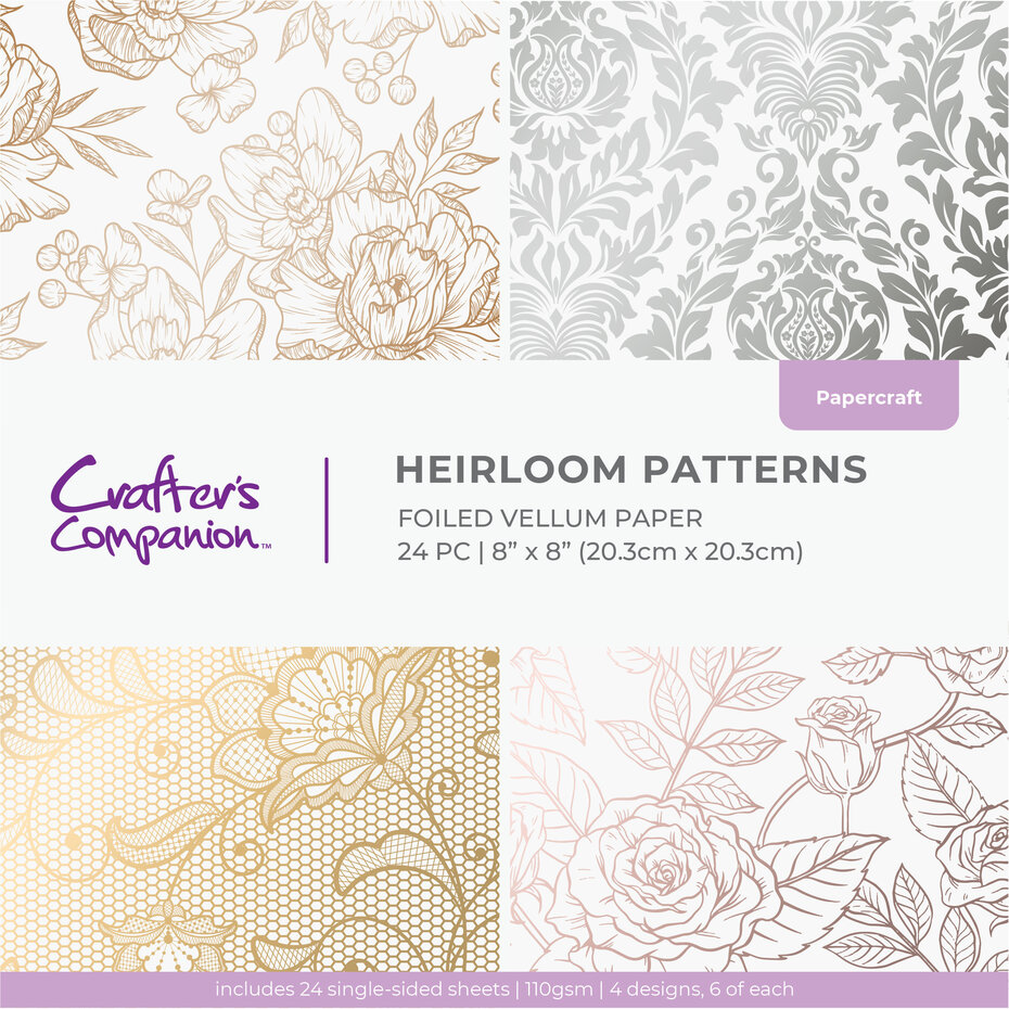 Crafters Companion - Heirloom Patterns 8x8 Inch Vellum Pad