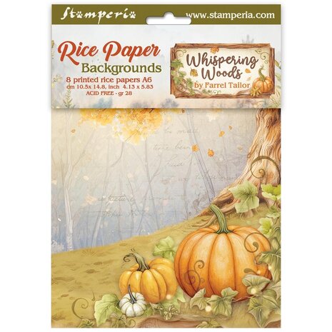 Stamperia - Whispering Woods A6 Rice Paper Backgrounds (8pcs)