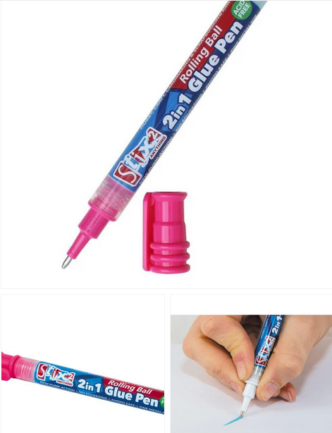 Stix2 pen with 2-in-1 repositionable and permanent adhesive
