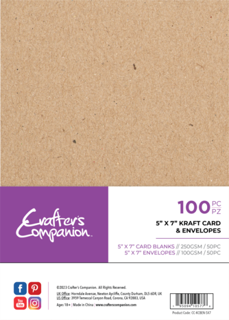 Crafter Companion - Card & Envelopes 5x7 Inch Kraft (100pcs) Crafter Companion - Card & Envelopes 5x7 Inch Kraft (100pcs)