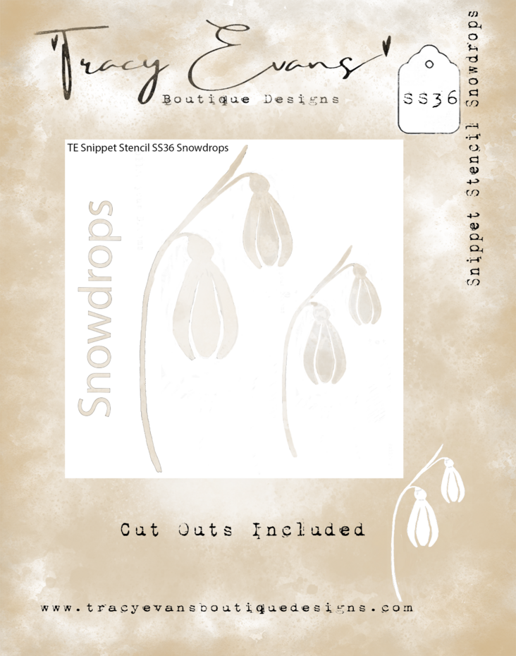 Tracy Evans - Snowdrops 4x4 Inch Snippet Stencil