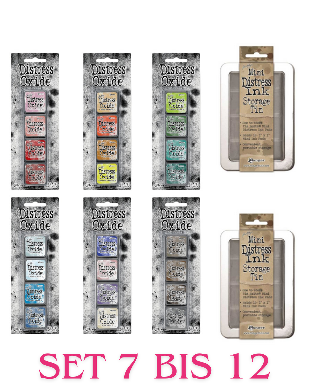 Tim Holtz - Distress Mini Oxide Ink Pads # Set 7 bis 12 + 2x Tim Holtz Mini Distress Ink Storage Tin 