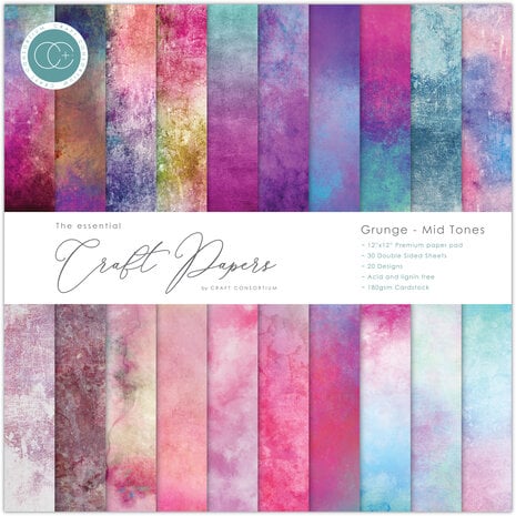 Craft Consortium - Essential Craft Papers 12x12 Inch Paper Pad Grunge - Mid Tones Craft Consortium - Essential Craft Papers 12x12 Inch Paper Pad Grunge - Mid Tones