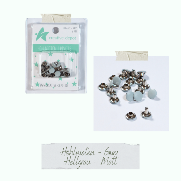 Creative Depot -  Doppelhohlnieten - Hellgrau - Matt - 10 Paar - 6 mm  Creative Depot -  Doppelhohlnieten - Hellgrau - Matt - 10 Paar - 6 mm