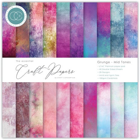 Craft Consortium - Essential Craft Papers 6x6 Inch Paper Pad Grunge - Mid Tones Craft Consortium - Essential Craft Papers 6x6 Inch Paper Pad Grunge - Mid Tones