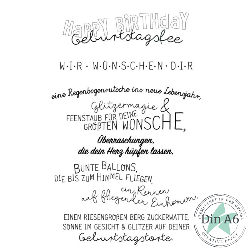 Creative Depot -  Stempelset - Kartentext Geburtstagsfee 