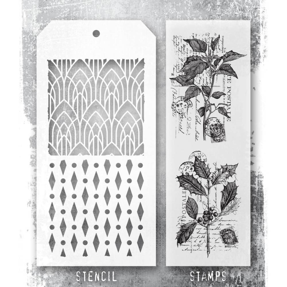 Tim Holtz Mixed-Media Stamps & Stencil Set -   Festive Collage