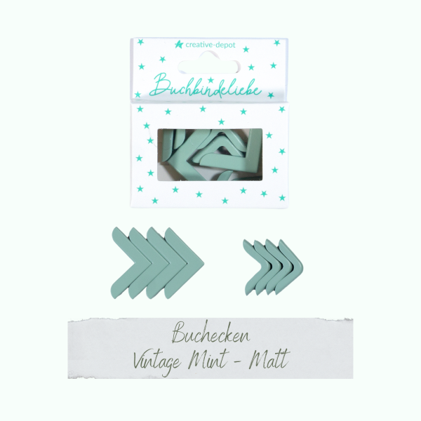 Creative Depot -   Buchecken - Vintage Mint - Matt - Buchbindeliebe - 8 Stück 