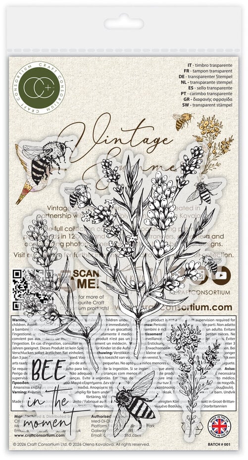 Craft Consortium - Vintage Summer A6 Clear Photopolymer Stamps Bee & Lavender by Olena Kovalova