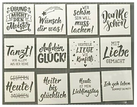 Memories4You Stencil "12 SPRÜCHE DEUTSCH" (10X10)
