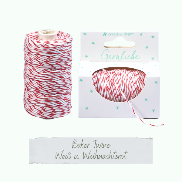 Creative Depot -  Baker Twine - Weiß & Weihnachtsrot - Garnliebe 