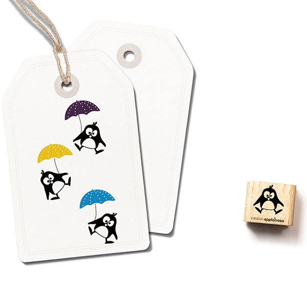 cats on appletrees - Ministempel Pinguin Ole springend cats on appletrees - Ministempel Pinguin Ole springend