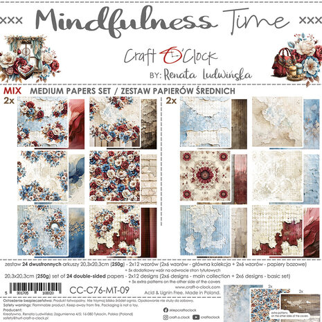 Craft O'Clock - Mindfulness Time 8x8 Inch Medium Papers Set  Craft O'Clock - Mindfulness Time 8x8 Inch Medium Papers Set