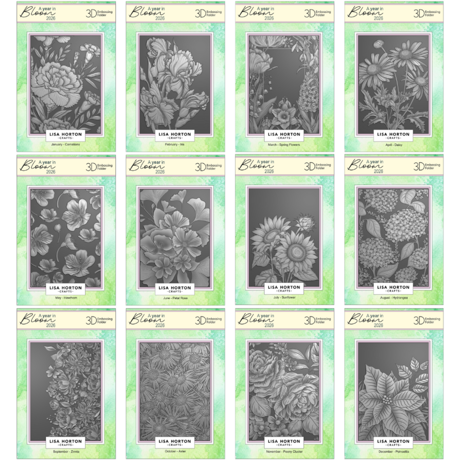 Lisa Horton Crafts - A Year In Bloom 2026 Set of 12 5x7 Inch 3D Embossing Folders