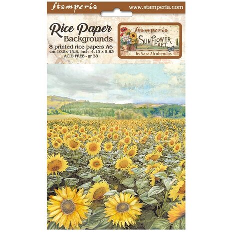 Stamperia - Sunflower Art A6 Rice Paper Backgrounds (8pcs)