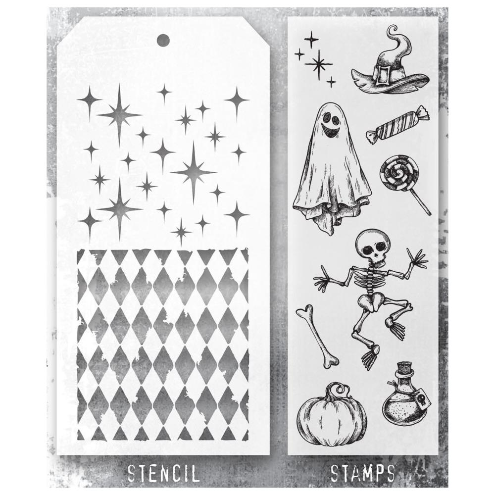 Tim Holtz Mixed-Media Stamps & Stencil Set -    Set #45 