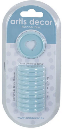 Artis Decor - Pack planner disc Artis Decor 11 pcs 32 mm corazón azul pastel Artis Decor - Pack planner disc Artis Decor 11 pcs 32 mm corazón azul pastel