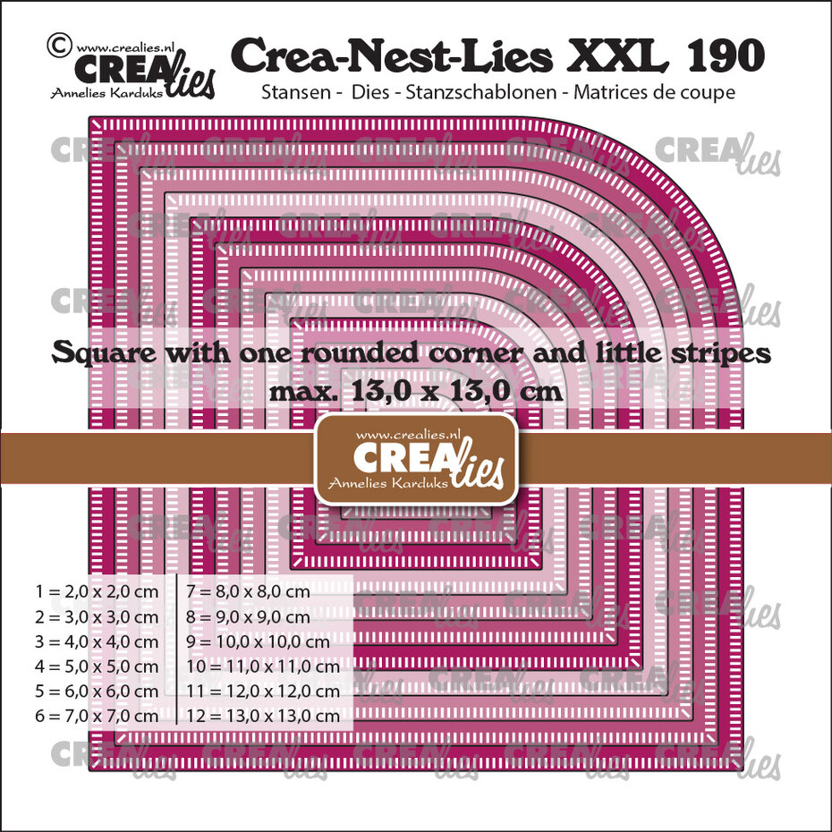 Crealies - Crea-Nest-Lies XXL Dies Squares with One Rounded Corner and Little Stripes